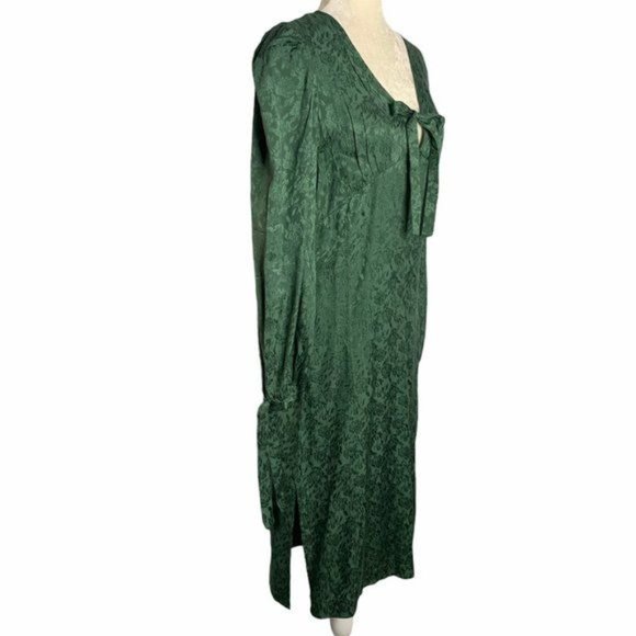Walter Baker Retro Jacquard Aura Dress 6 Green Floral Long Sleeve V Neck Bow NEW - Picture 5 of 8